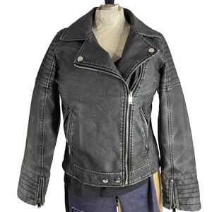 Bloomingdales Faux Leather Moto Biker Jacket Full Zip Gray Girls‎ LG Women SM